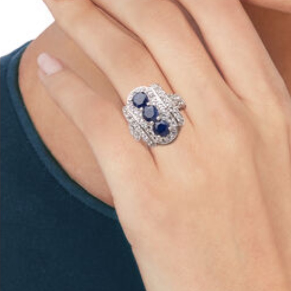 Sapphire and White Topaz Ring Sterling Siver